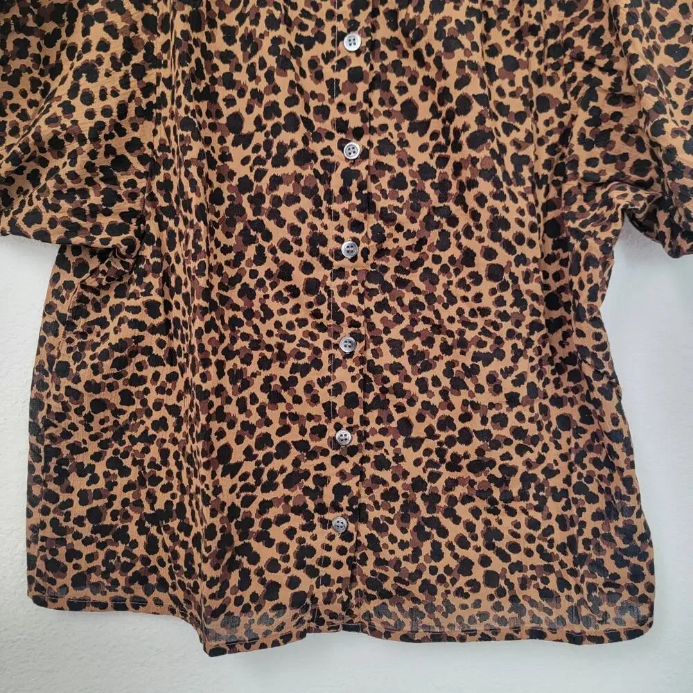 Madewell Leopard Print Balloon Short Puff Sleeve Button‎ Front Sz XS Cotton